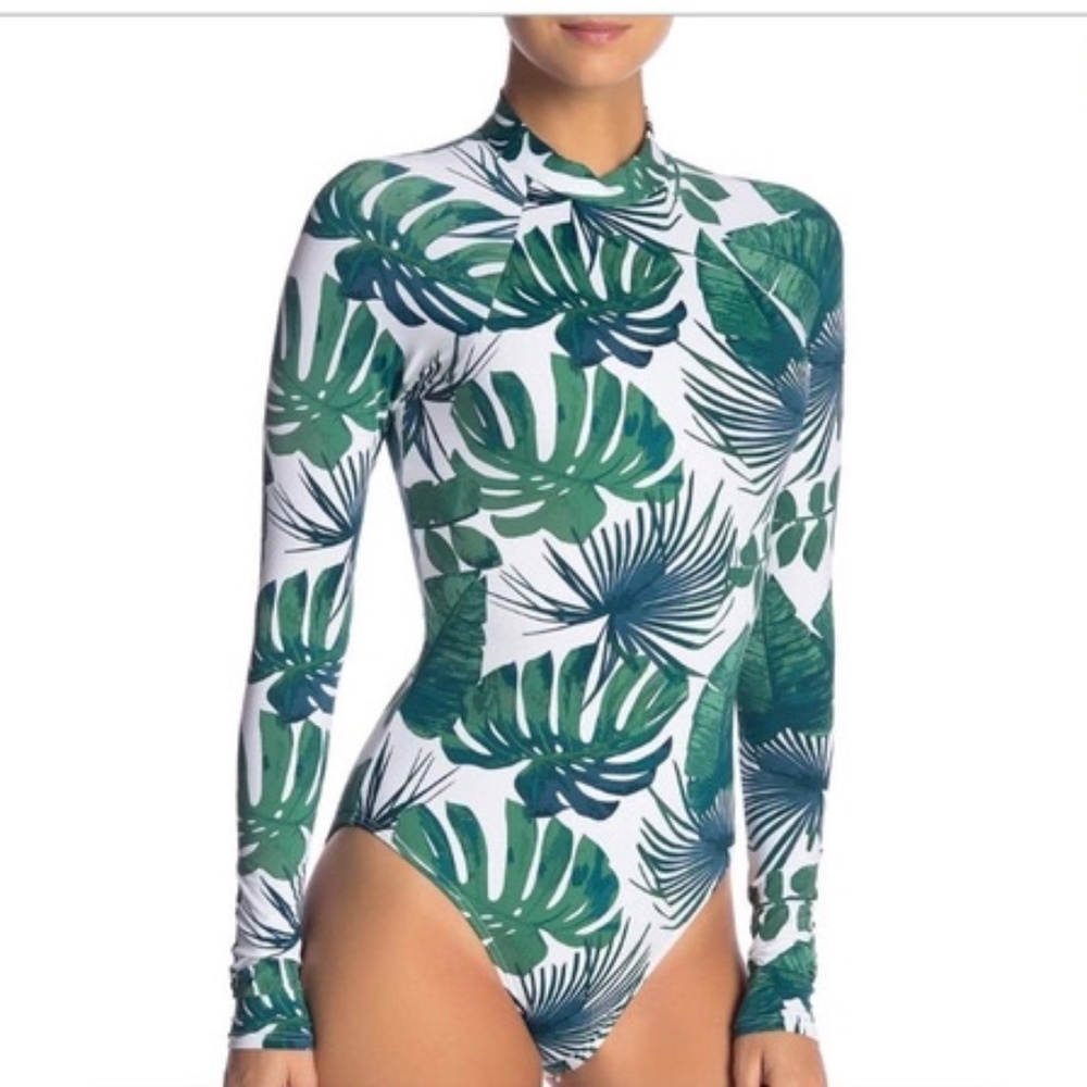 NEW!!! - BIKINI LAB Palm Frond Print Long Sleeve Swimsuit M